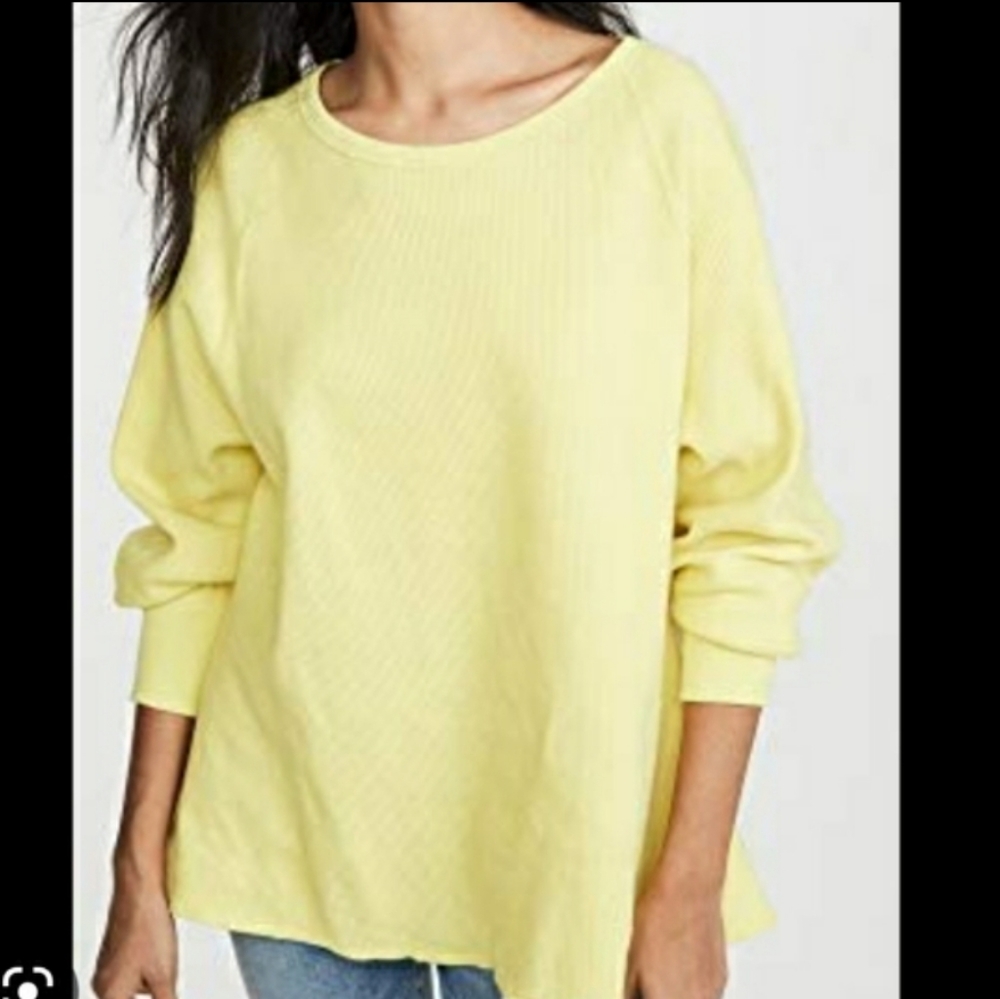 Women's Free People Yellow Amelia Oversized Thermal Sweater Longer In Back S